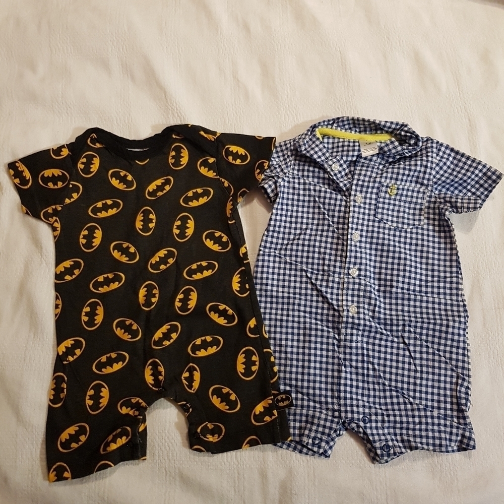 Boys 12 months rompers 1 batman, 1 checkered